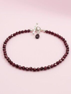 Handmade Natural Garnet Bracelet in Sterling Silver, January Birthstone
